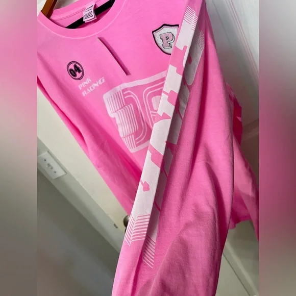 Victoria's Secret Pink Cotton Long Sleeve Crew Neck Racing 100% Cotton Sz L NWT - Picture 7 of 10